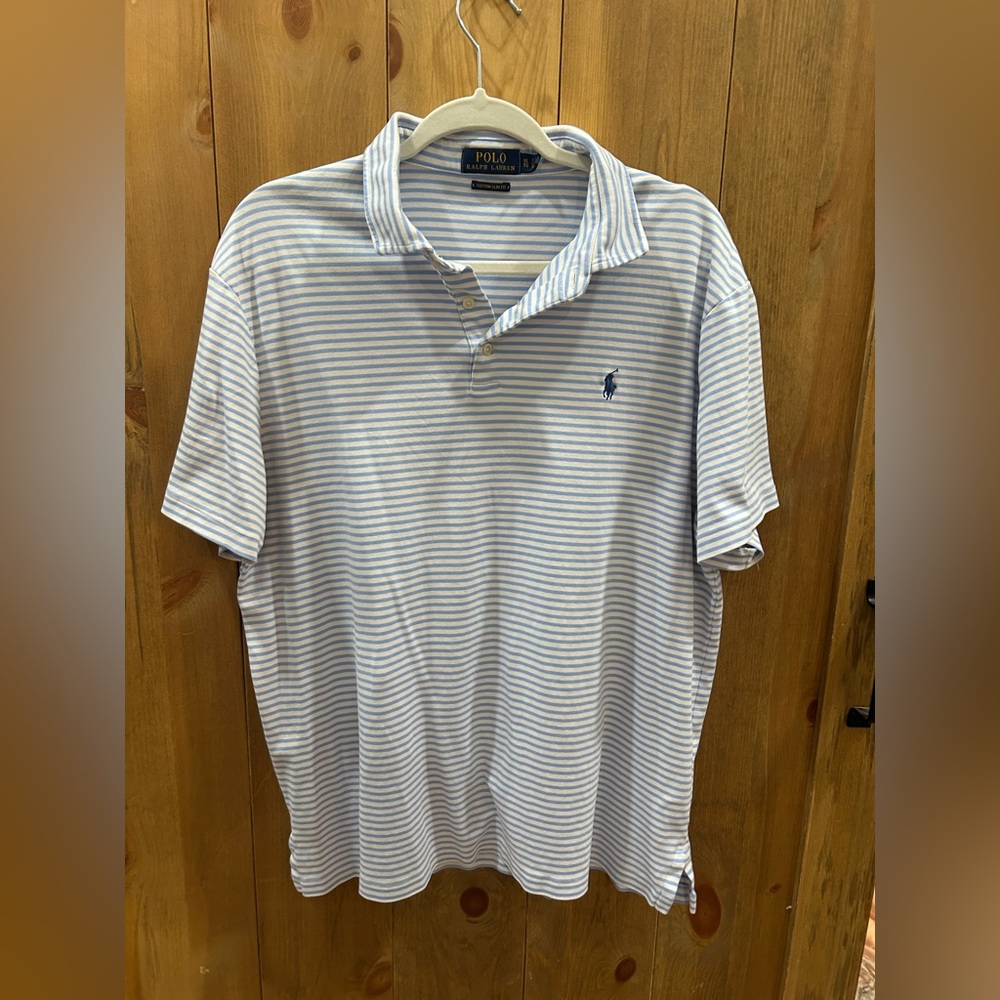 Polo by Ralph Lauren Men's White and Blue Striped Polo mens XL TG